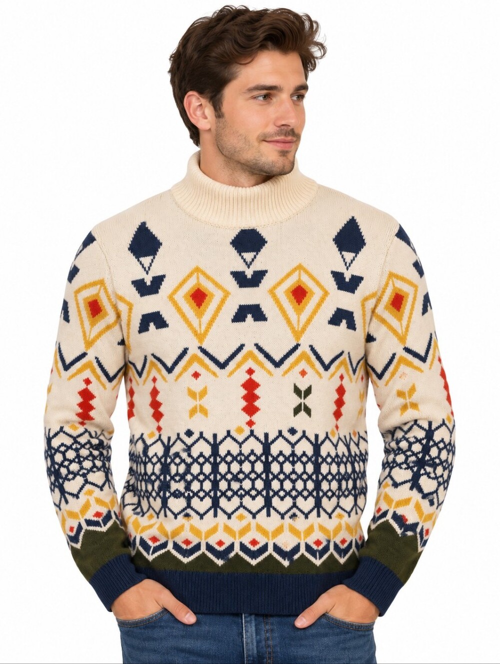 Paisley & Gray Men’s L Slim Fit Fair Isle Wool Blend Turtleneck Sweater